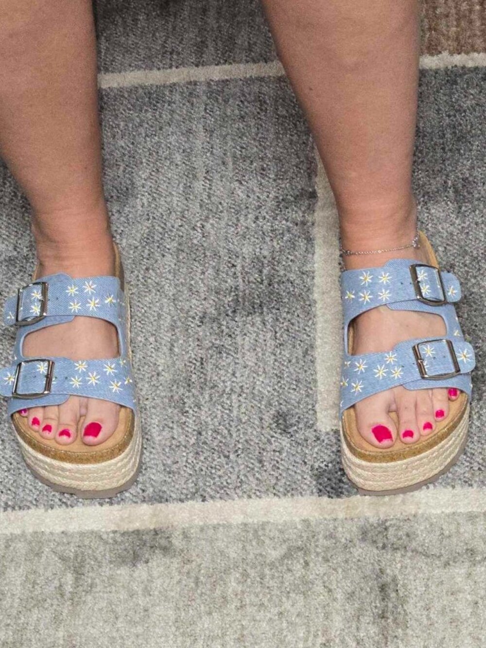 Corkys No Filter Denim Daisy Wedge Sandals - Picture 2 of 3